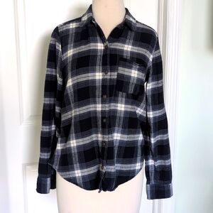 Abercrombie & Fitch Flannel Plaid Classic Button Down Top Navy Blue White size S
